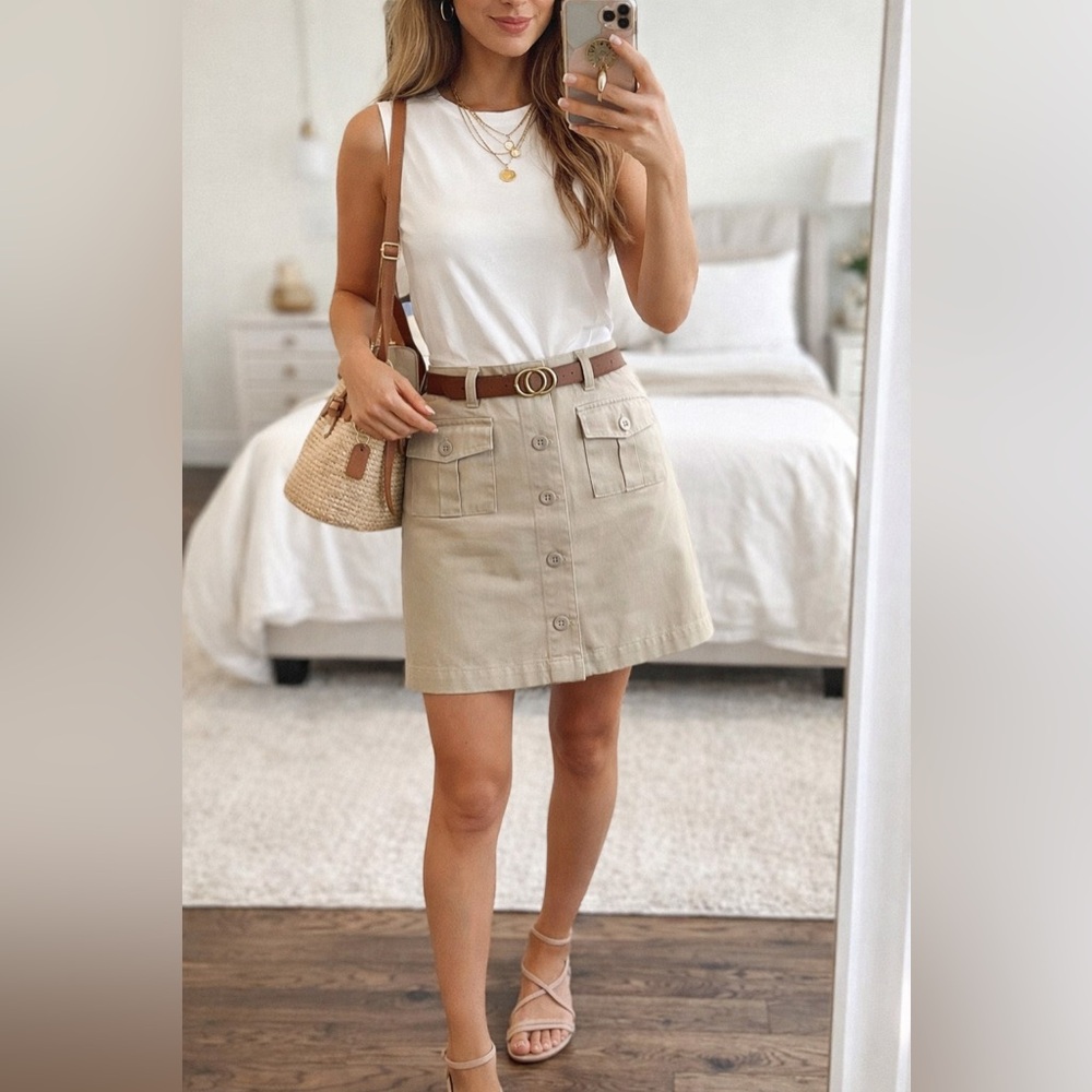 Vintage GAP Khaki Mini Skirt Button Front Utility Style 6 Y2K 90s Old Money